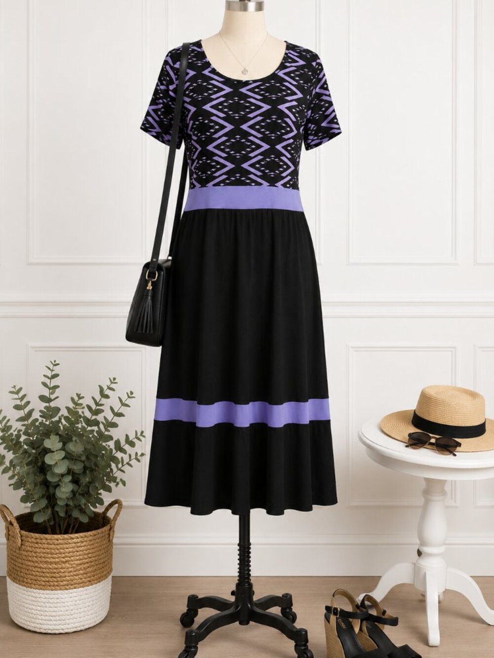 🖤 Rodan Black & Purple Geometric Dress – Size XL 🖤